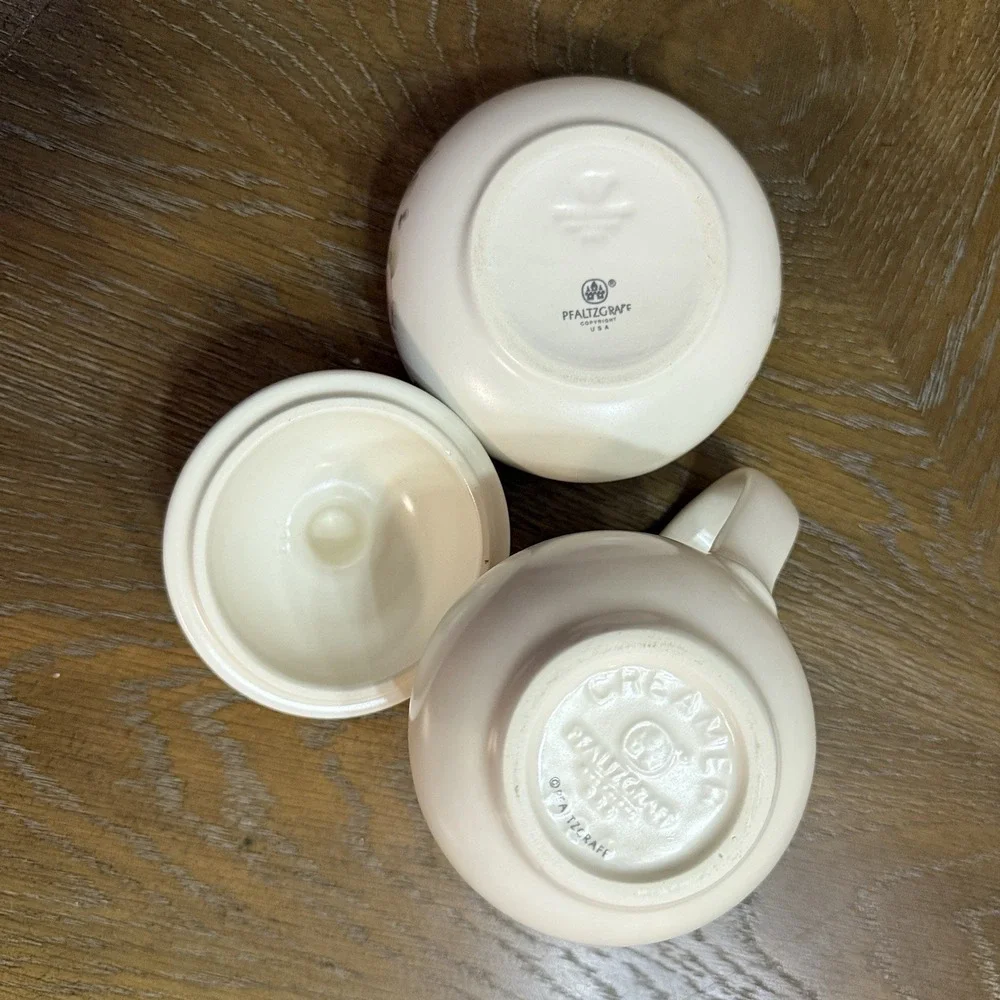 Pfaltzgraff Tea Rose Creamer And Sugar Bowl‎ Pink Floral Vintage Stoneware Set